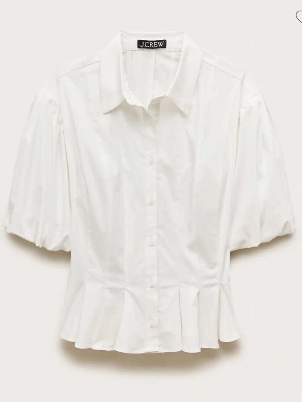 J.Crew Puff-Sleeve Button-Up Shirt Sz 10 White Slim Peplum Top Coquette Romantic - Picture 15 of 15